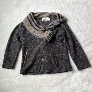 Anthropologie Curio Fringe Scarf Trim Sweater